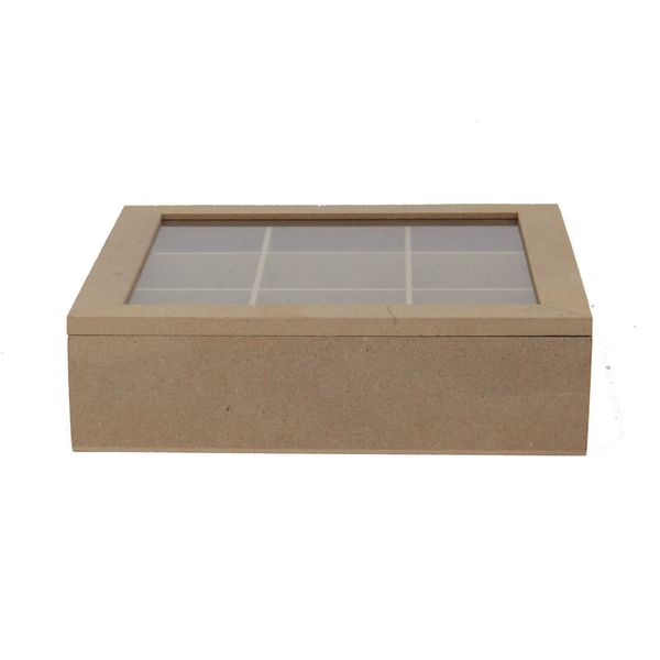 Caixa Mdf Le com 9 Divisórias com Tampa Acrílica 22x22x6cm