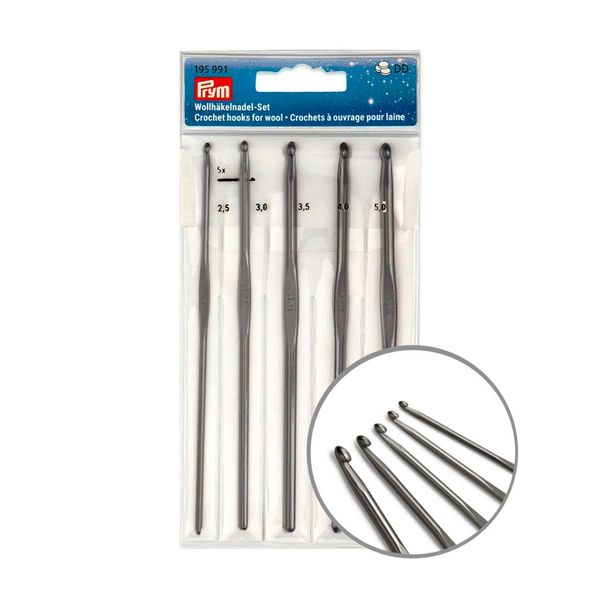 Kit Agulhas para Crochê Prym Gun Metal com 5 Peças