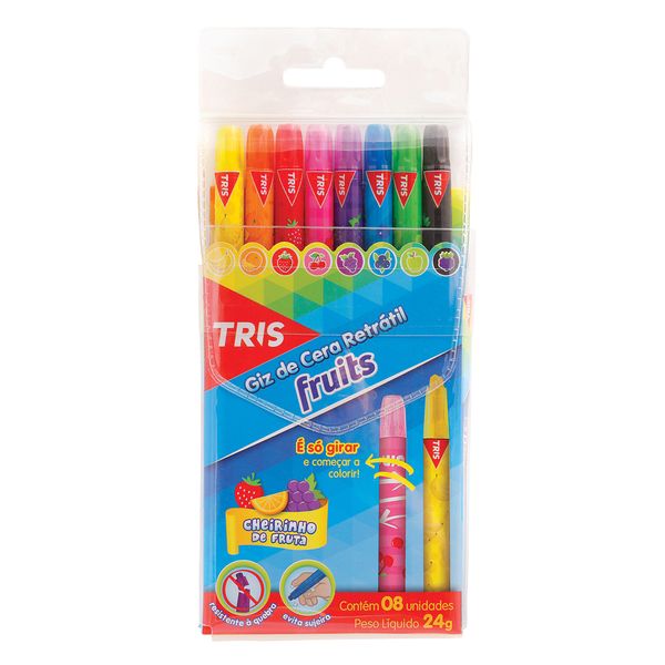 Giz de Cera Retrátil Tris Fruits 8 Cores - Com cheiro