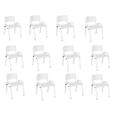 Kit 12 Cadeira Iso Infantil Creche, Escola Base Branco Branco