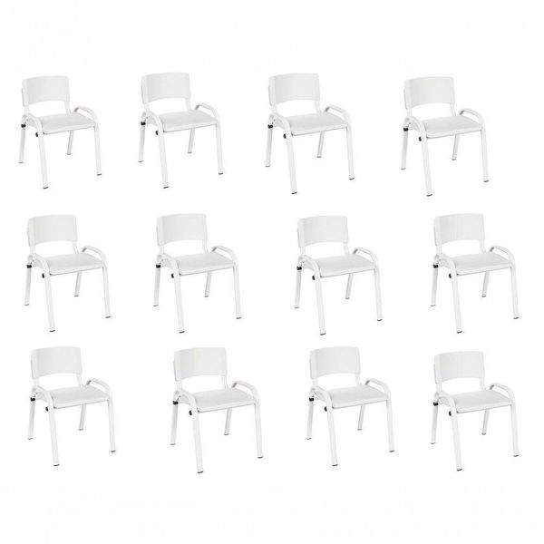Kit 12 Cadeira Iso Infantil Creche, Escola Base Branco Branco