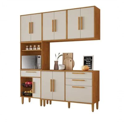 Cozinha Completa 10 Portas 3 Gavetas Com Fruteira Lorena Kaiki Móveis - Nature/off White