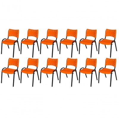 Cadeira Iso Base Preto Escola, Escritório Laranja Kit 12 Un