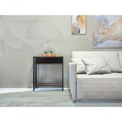 Aparador Mesinha Mesa De Apoio Mesa De Impressora Escritório Cozinha Refeitório Preto Com Amadeirado Escuro