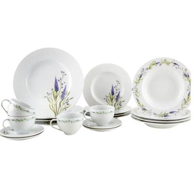 Aparelho de Jantar 4 pessoas 20 Peças Porcelana Tramontina Lilla Decorada Mesa Posta