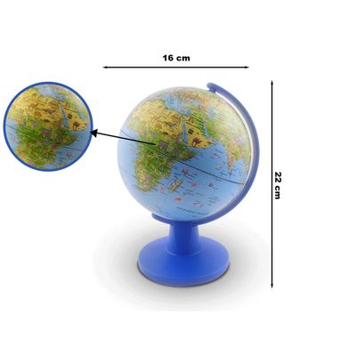 Globo Terrestre Mini Safari Animais Ilustrados Pontos Turísticos dos Países 16 CM Azul Tecnodidattica