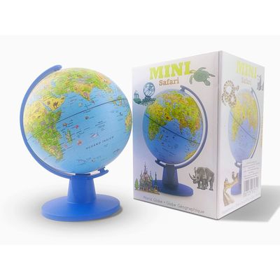 Globo Terrestre Mini Safari Animais Ilustrados Pontos Turísticos dos Países 16 CM Azul Tecnodidattica
