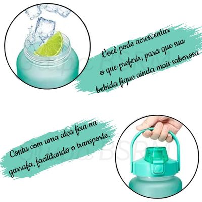 Kit com 3 Garrafas Garrafa De Água Squeeze Academia Com 2L e 900ml e 300ml Portátil