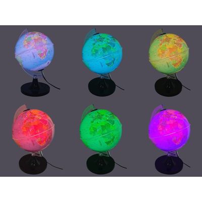 Globo Terrestre Giratório Com Lâmpada Led RGB Mapa Mundi Português 21cm Base Preta Removível Bivolt