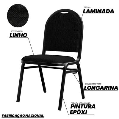 Kit 3 Cadeiras Hoteleiras Auditório Empilhável Linho M23 Preto - Mpozenato