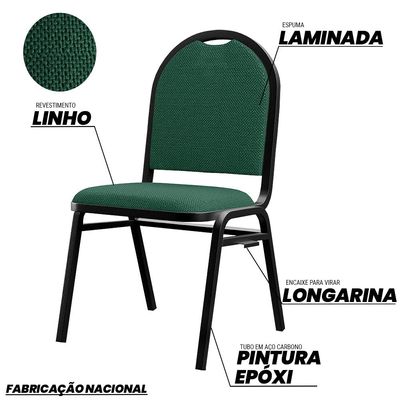 Kit 3 Cadeiras Hoteleiras Auditório Empilhável Linho M23 Verde - Mpozenato
