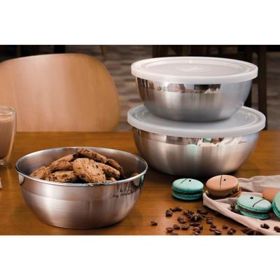 Jogo de Potes Tramontina Freezinox em Aço Inox com Tampa Plastica 3 Peças