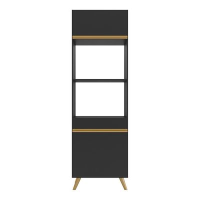 Paneleiro 2 Portas 63cm Para Forno E Microondas Veneza Multimóveis V3679 Preto/dourado Preto/dourado