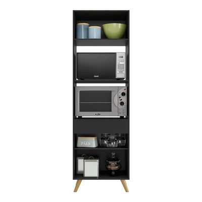Paneleiro 2 Portas 63cm Para Forno E Microondas Veneza Multimóveis V3679 Preto/dourado Preto/dourado