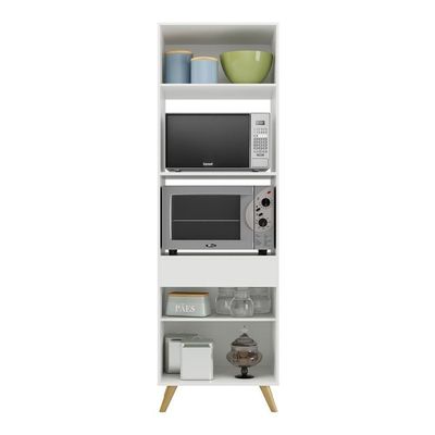 Paneleiro 2 Portas 63cm Para Forno E Microondas Veneza Multimóveis V3679 Branco/dourado