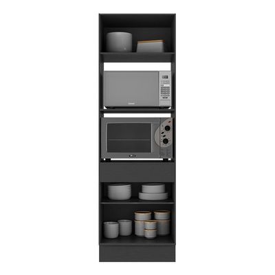 Paneleiro 2 Portas 63cm Com Rodapé Para Forno E Microondas Veneza Multimóveis V2116 Preto/branco