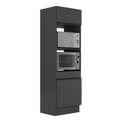 Paneleiro 2 Portas 63cm Com Rodapé Para Forno E Microondas Veneza Multimóveis V2116 Preto Preto