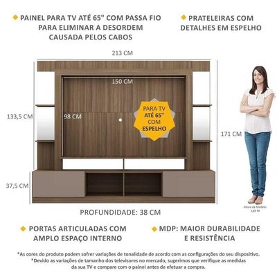 "Estante Tv 65"" Prateleiras C/ Espelho Oslo Multimóveis V3393"