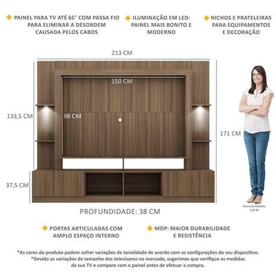"Estante Tv 65"" Com Leds Berlim Multimóveis V3392 Madeirada"