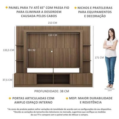 "Estante Tv 65"" E 2 Portas Oslo Multimóveis V3395 Madeirada"