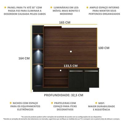 "Estante Tv 55"" Com 3 Leds E 2 Portas Multimóveis V3399"