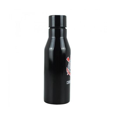Garrafa Inox Corinthians Preta Com Tampa 600ml Oficial