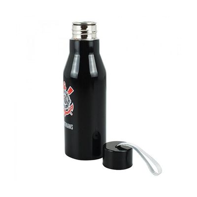 Garrafa Inox Corinthians Preta Com Tampa 600ml Oficial