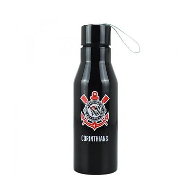 Garrafa Inox Corinthians Preta Com Tampa 600ml Oficial