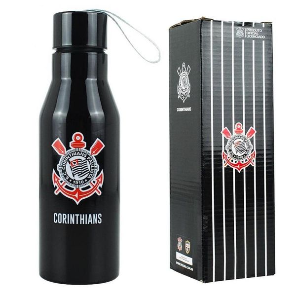 Garrafa Inox Corinthians Preta Com Tampa 600ml Oficial