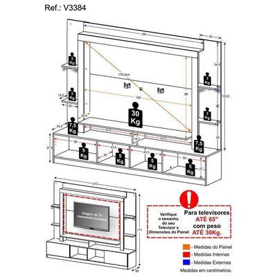 "Estante Com Suporte Tv 65"" E Leds Berlim Multimóveis V3384"