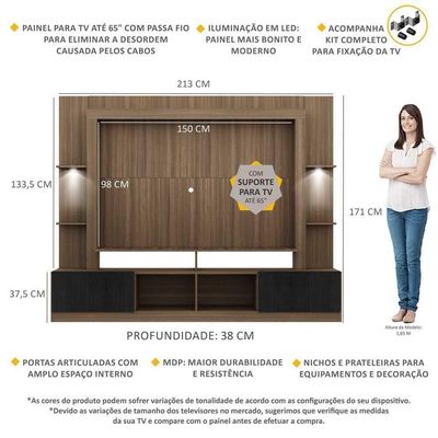 "Estante Com Suporte Tv 65"" E Leds Berlim Multimóveis V3384"