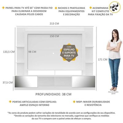 "Estante Com Suporte Tv 65"" C/ Espelho Oslo Multimóveis V3382"