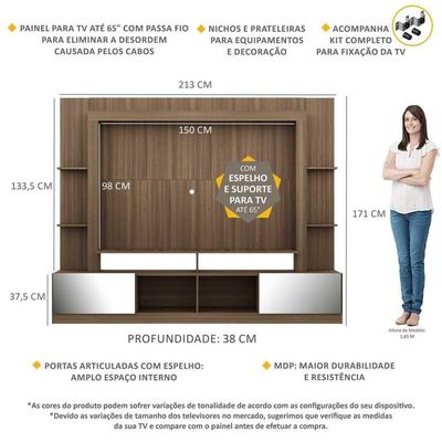"Estante Com Suporte Tv 65"" C/ Espelho Oslo Multimóveis V3382"