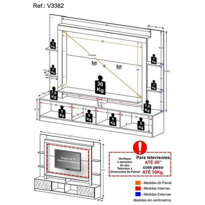 "Estante Com Suporte Tv 65"" C/ Espelho Oslo Multimóveis V3382"