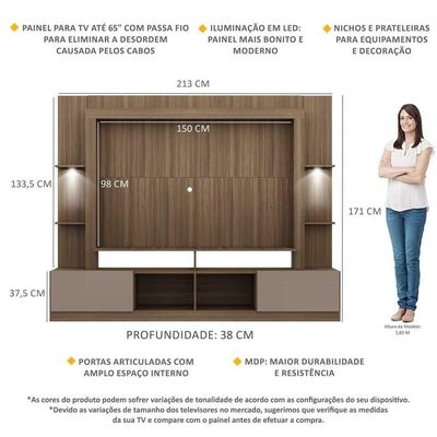 Estante Com Leds Para Tv Até 65´´Fg3392 Madeirada/lacca Fumê