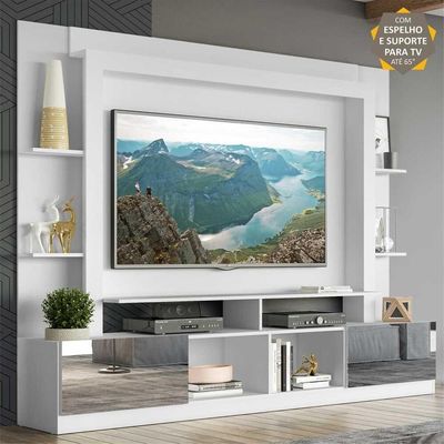 Estante Com Espelho E Suporte Para Tv Até 65´´ Fg3382 Branca