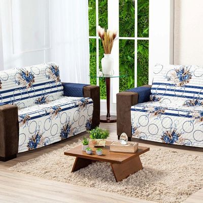 Protetor Sofa Moderno na cor Estampado Isabela 2 E 3 Lugares - Floral Azul Marinho