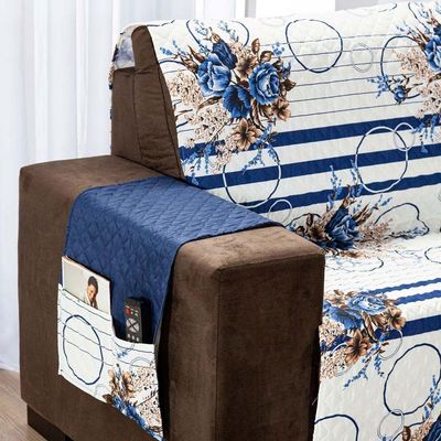 Protetor Sofa Moderno na cor Estampado Isabela 2 E 3 Lugares - Floral Azul Marinho