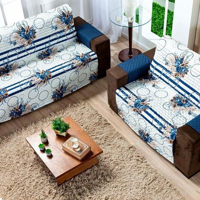 Protetor Sofa Moderno na cor Estampado Isabela 2 E 3 Lugares - Floral Azul Marinho