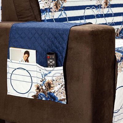 Protetor Sofa Moderno na cor Estampado Isabela 2 E 3 Lugares - Floral Azul Marinho