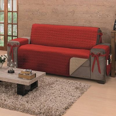 Protetor De Sofá Dupla Face Premium 2 E 3 Lugares King - Vermelho-cáqui