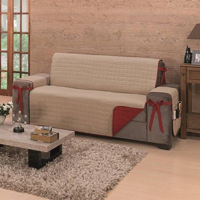 Protetor De Sofá Dupla Face Premium 2 E 3 Lugares King - Vermelho-cáqui