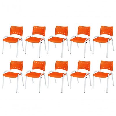 Cadeira Iso Base Branco Escola, Escritório Laranja Kit 10 Un