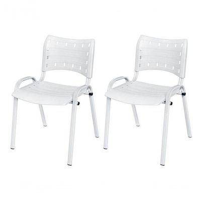 Cadeira Iso Base Branco Escola, Escritório Branco - Kit 2 Un