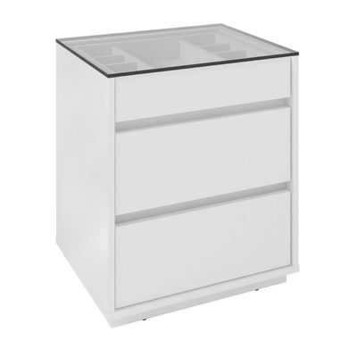Mesa De Cabeceira 3 Gavetas Tampo De Vidro Taipei Branco