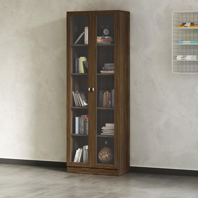 Armário Estante Com 2 Portas De Vidro Cr25069 Nogal