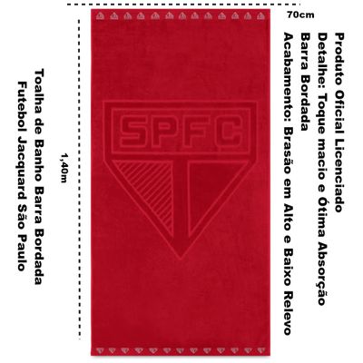 Toalha de Banho Buettner Jacquard Veludo Futebol Sao Paulo 70cmx140m Vermelho
