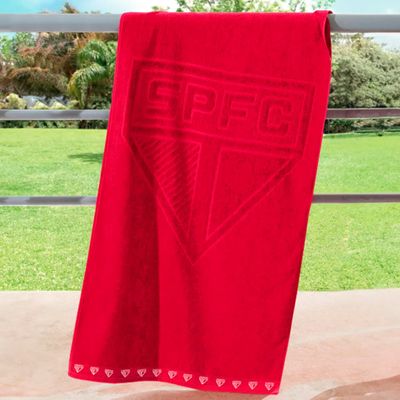 Toalha de Banho Buettner Jacquard Veludo Futebol Sao Paulo 70cmx140m Vermelho