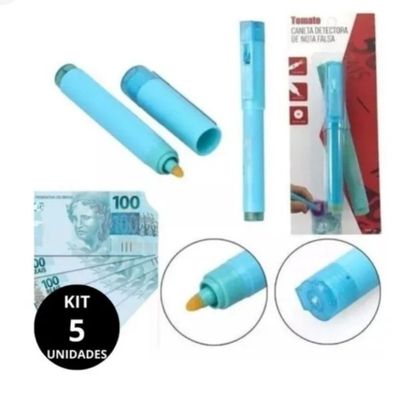 Kit Com 5 Canetas Identificadora Dinheiro Falso Notas