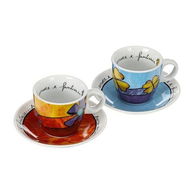 Jogo de xícaras expresso com pires em porcelana Egan 90ml 2 peças vermelho e azul
